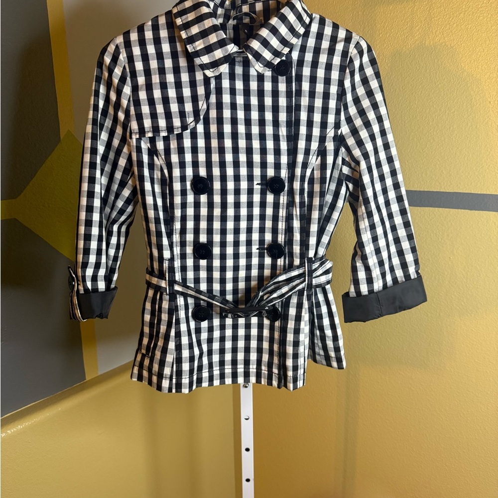 Chic Black and White Gingham Weighted Trench Coat